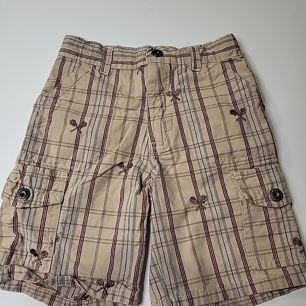 CALVIN KLEIN Jeans Guitar Cargo Shorts Beige Plaid Adjustable Waist Size 3T